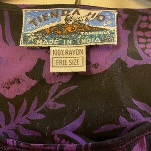 Tienda Ho Purple Black Floral Rayon Blouse & Maxi Skirt Set Free Size